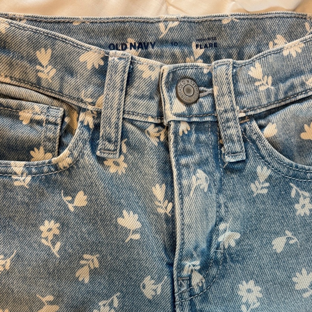 Old Navy Girls Light Blue Floral Flare Jeans
